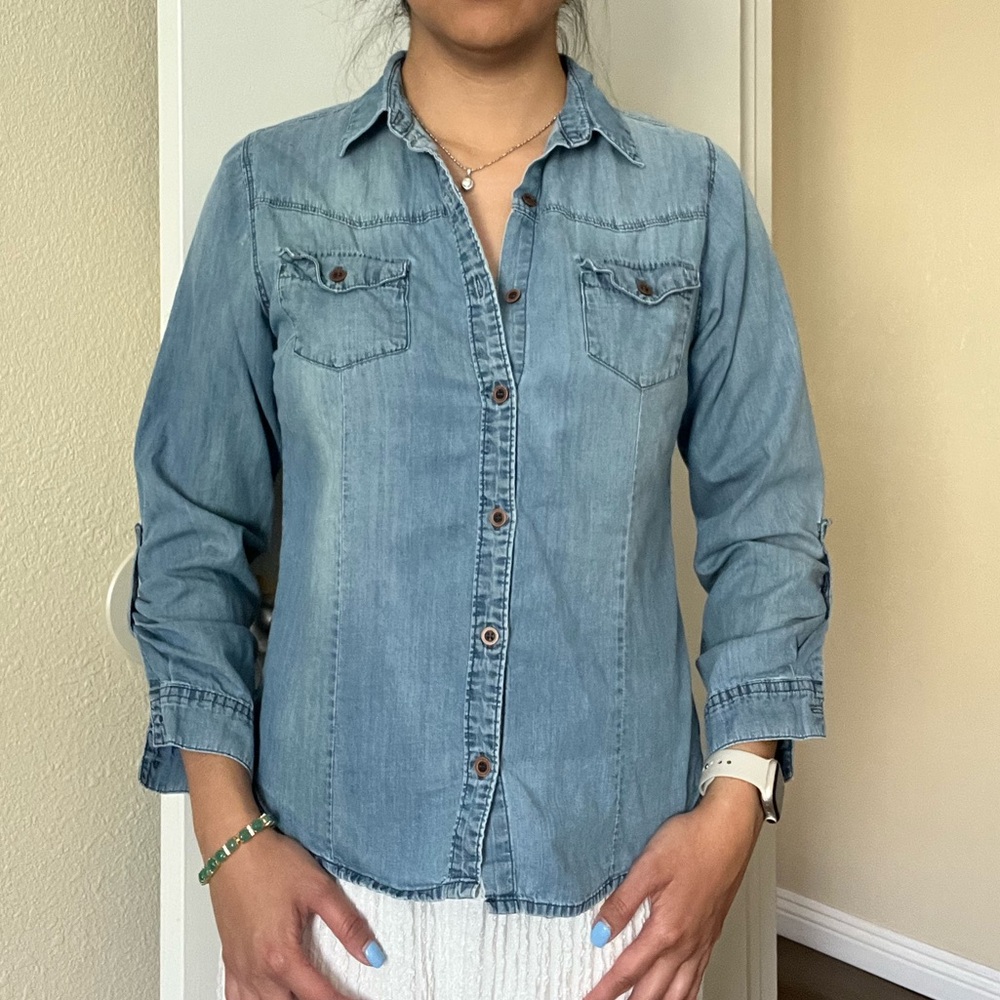 Casual Blue Denim Button-Down Shirt